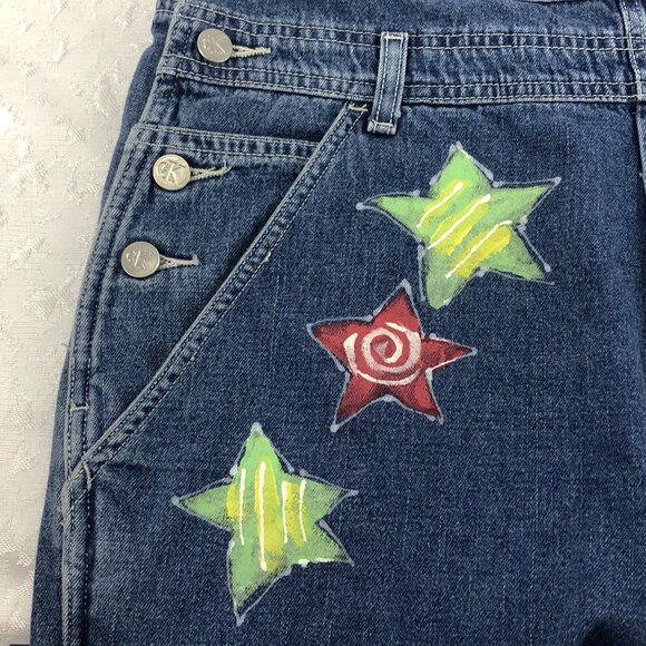 Calvin Klein Jeans Vintage Hand-Painted Denim Bib Overalls Size M - Picture 6 of 16